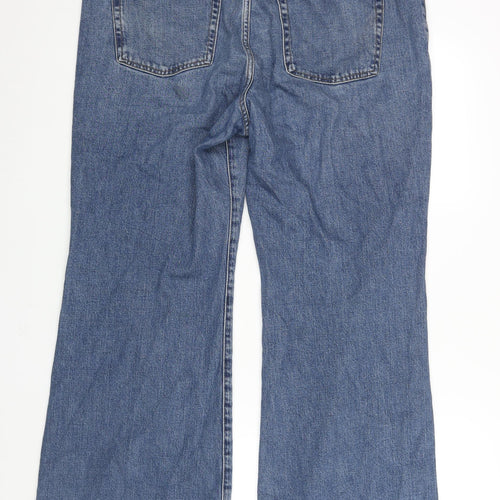 Marks and Spencer Womens Blue Cotton Wide-Leg Jeans Size 18 L28 in Regular Zip