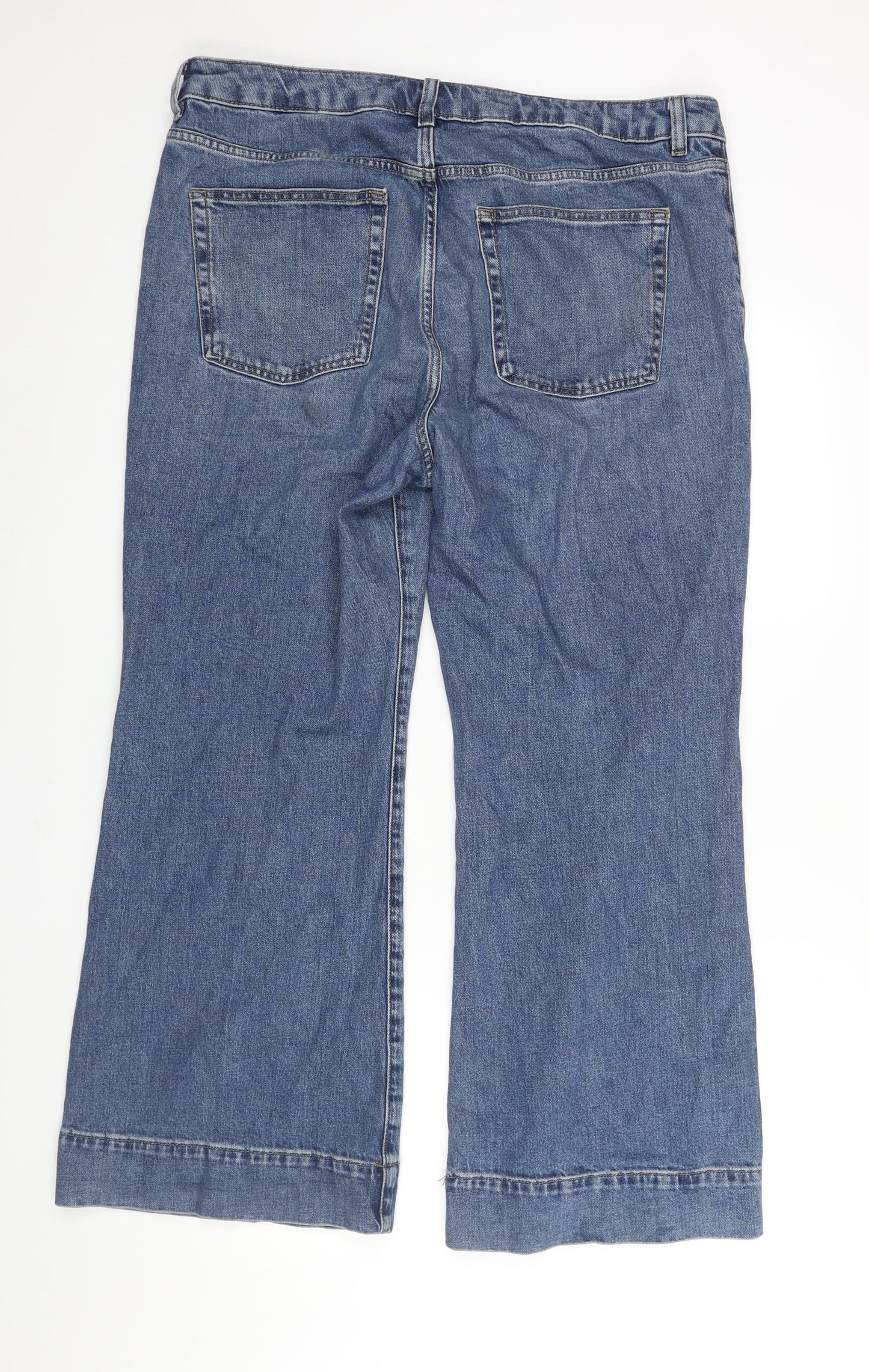 Marks and Spencer Womens Blue Cotton Wide-Leg Jeans Size 18 L28 in Regular Zip