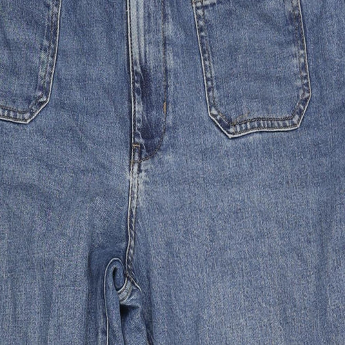 Marks and Spencer Womens Blue Cotton Wide-Leg Jeans Size 18 L28 in Regular Zip