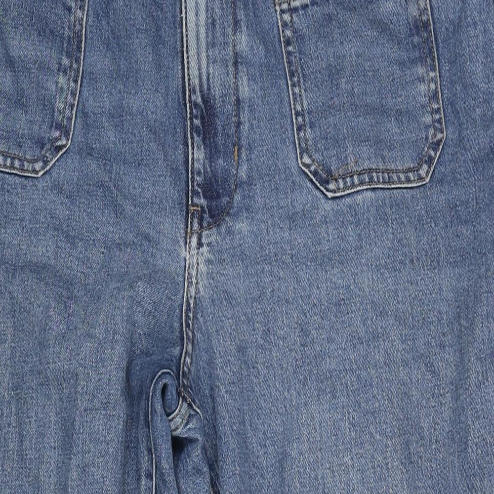 Marks and Spencer Womens Blue Cotton Wide-Leg Jeans Size 18 L28 in Regular Zip