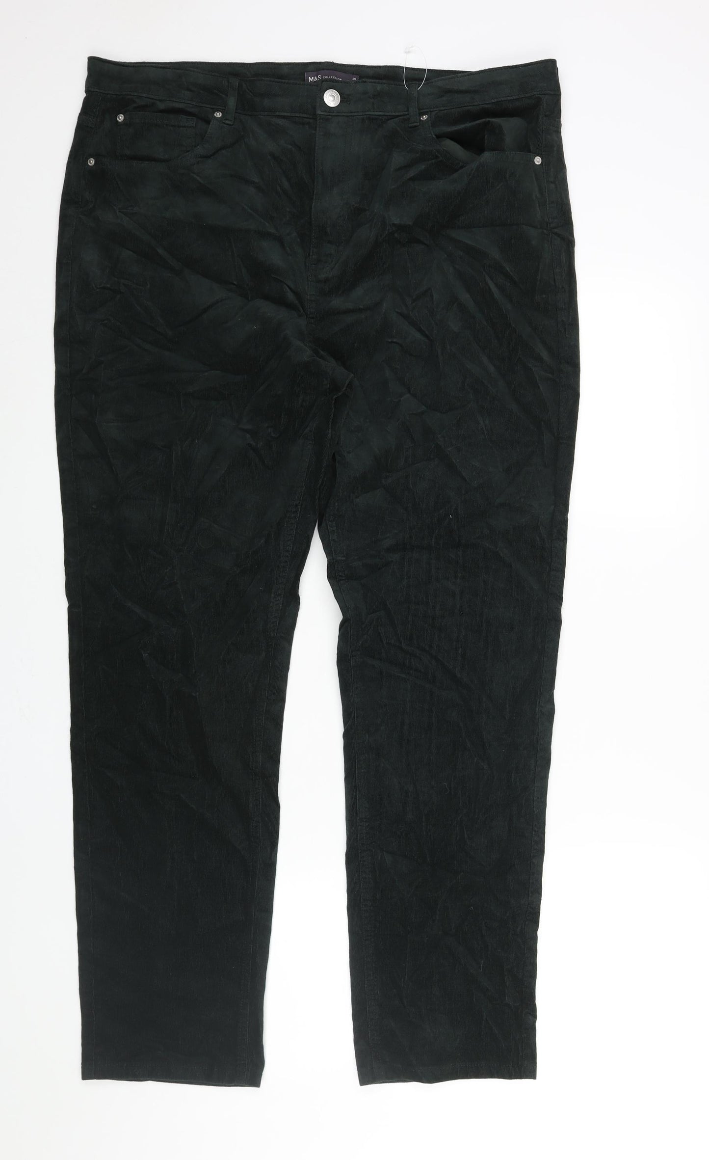 Marks and Spencer Womens Green Cotton Trousers Size 20 L29 in Regular Zip