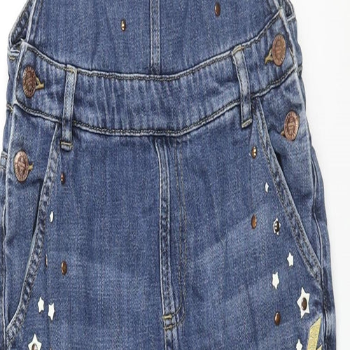 Marks and Spencer Girls Blue Cotton Dungaree One-Piece Size 11-12 Years L26 in Button - Distressed Star Lightening Detail