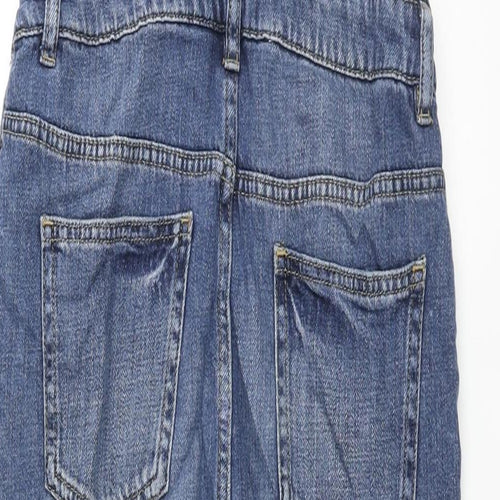 Marks and Spencer Girls Blue Cotton Dungaree One-Piece Size 11-12 Years L26 in Button - Distressed Star Lightening Detail