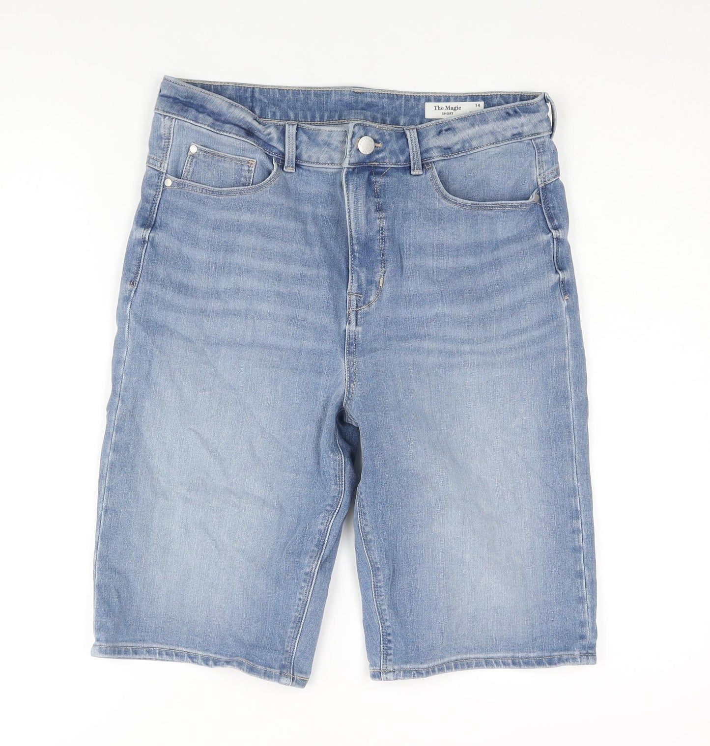Marks and Spencer Womens Blue Cotton Bermuda Shorts Size 14 L12 in Regular Zip