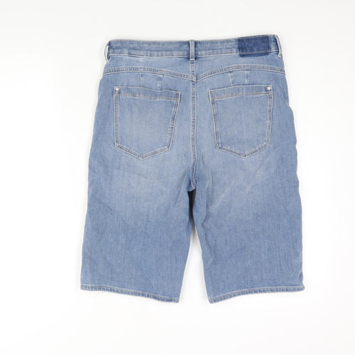 Marks and Spencer Womens Blue Cotton Bermuda Shorts Size 14 L12 in Regular Zip