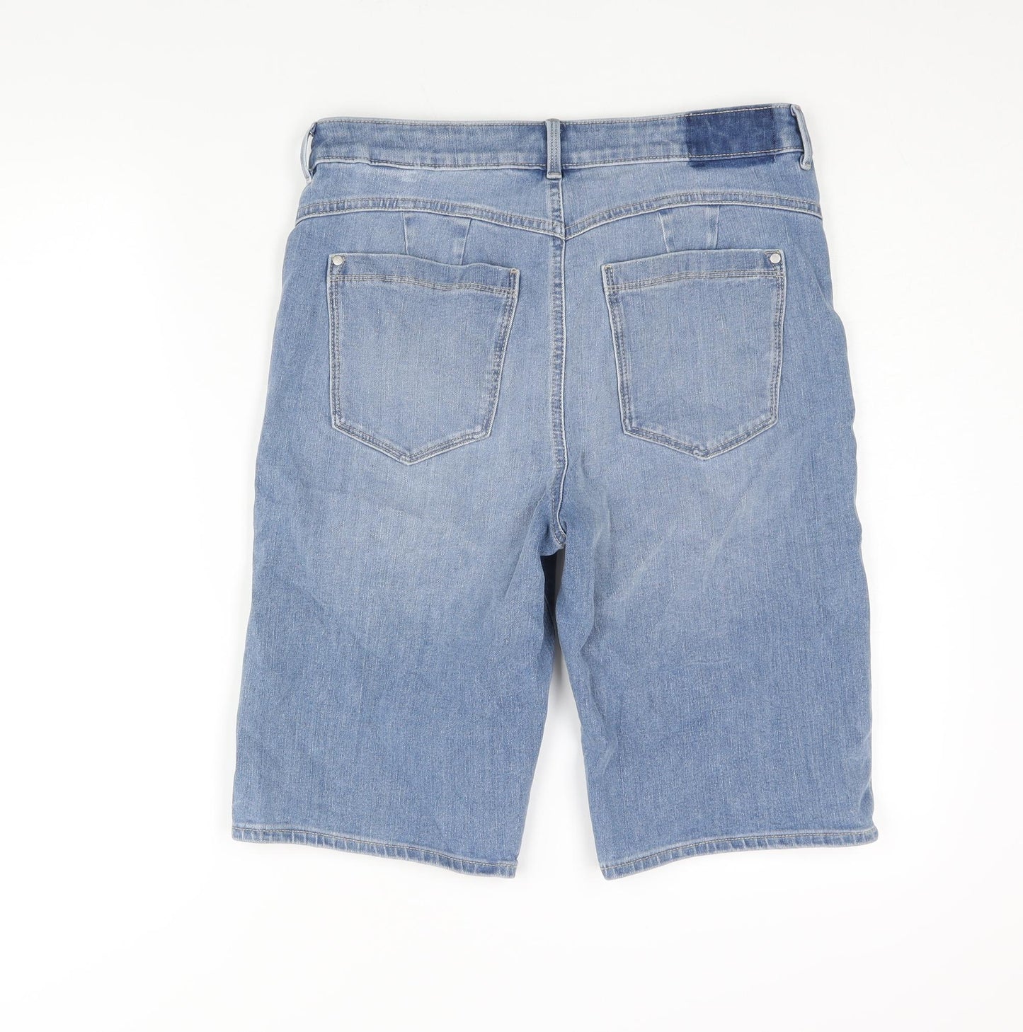 Marks and Spencer Womens Blue Cotton Bermuda Shorts Size 14 L12 in Regular Zip