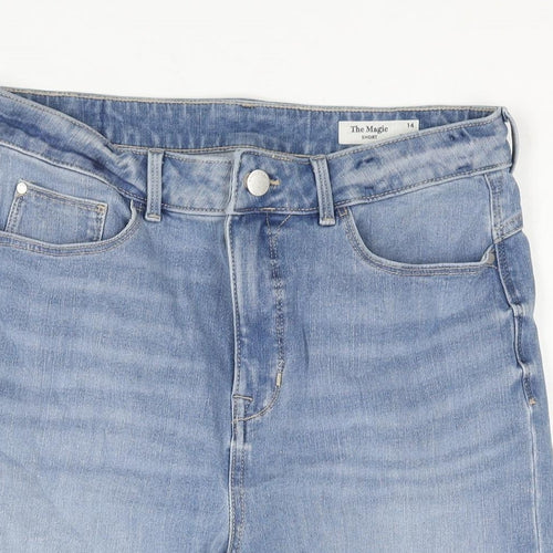Marks and Spencer Womens Blue Cotton Bermuda Shorts Size 14 L12 in Regular Zip