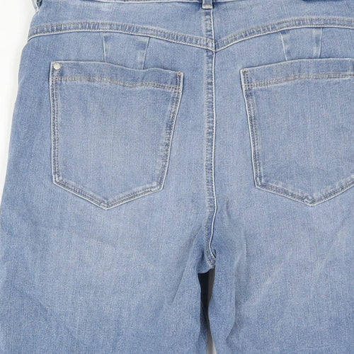 Marks and Spencer Womens Blue Cotton Bermuda Shorts Size 14 L12 in Regular Zip
