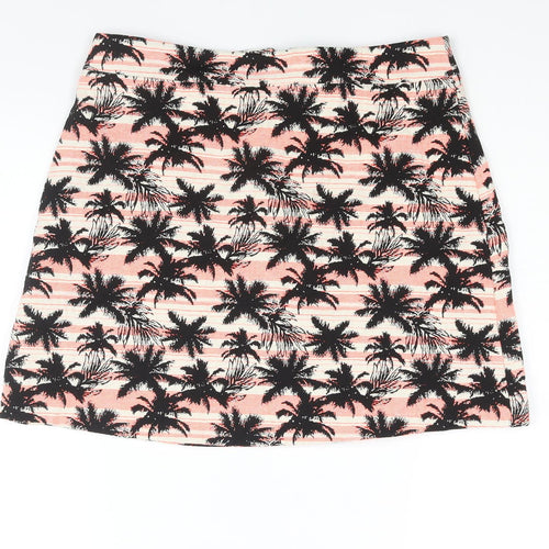 Topshop Womens Multicoloured Geometric Cotton A-Line Skirt Size 12 Zip - Palm Tree Print