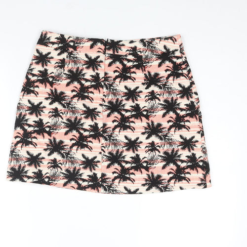 Topshop Womens Multicoloured Geometric Cotton A-Line Skirt Size 12 Zip - Palm Tree Print