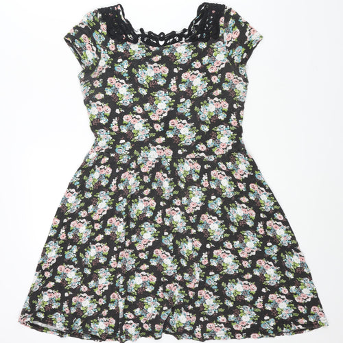 Select Womens Multicoloured Floral Viscose A-Line Size 12 Scoop Neck Pullover - Lace Back Detail