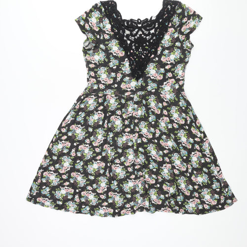 Select Womens Multicoloured Floral Viscose A-Line Size 12 Scoop Neck Pullover - Lace Back Detail