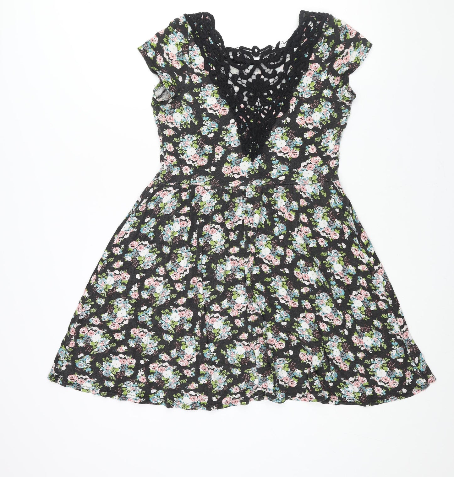 Select Womens Multicoloured Floral Viscose A-Line Size 12 Scoop Neck Pullover - Lace Back Detail