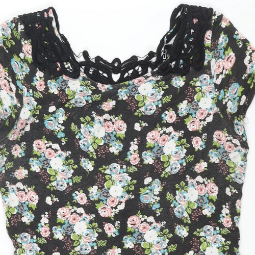 Select Womens Multicoloured Floral Viscose A-Line Size 12 Scoop Neck Pullover - Lace Back Detail
