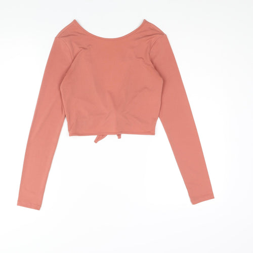 Divided Womens Pink Polyester Cropped Blouse Size XS Round Neck - Backless
