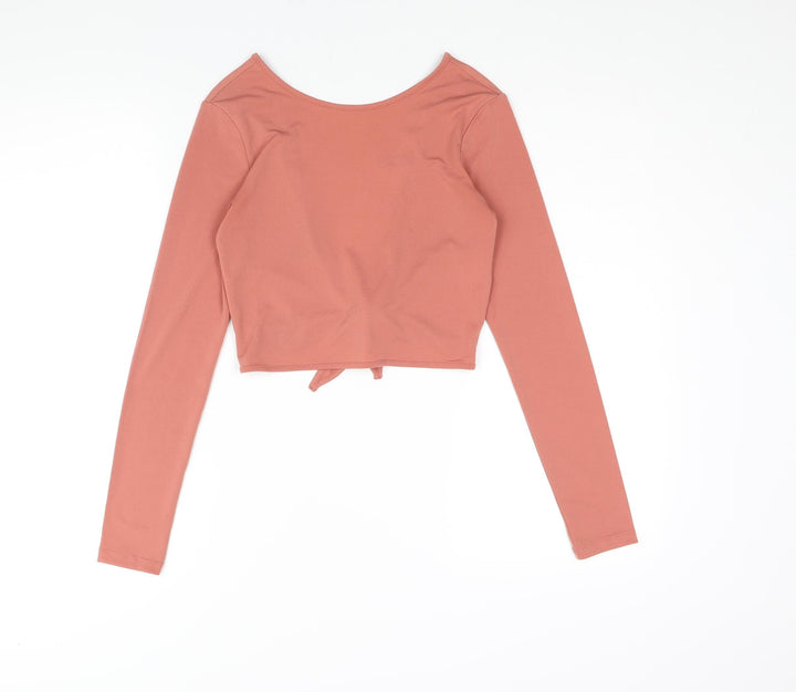 Divided Womens Pink Polyester Cropped Blouse Size XS Round Neck - Backless