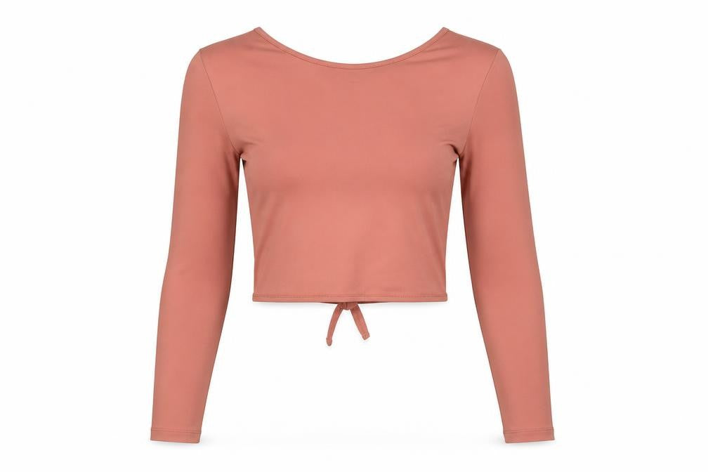 Front view of Divided women’s pink polyester cropped blouse, size XS, round neck - backless