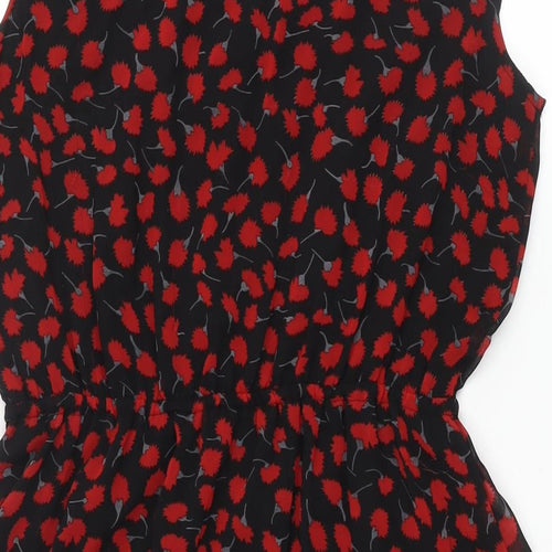 Quiz Womens Black Geometric Polyester A-Line Size 12 V-Neck Pullover - Frill Bow