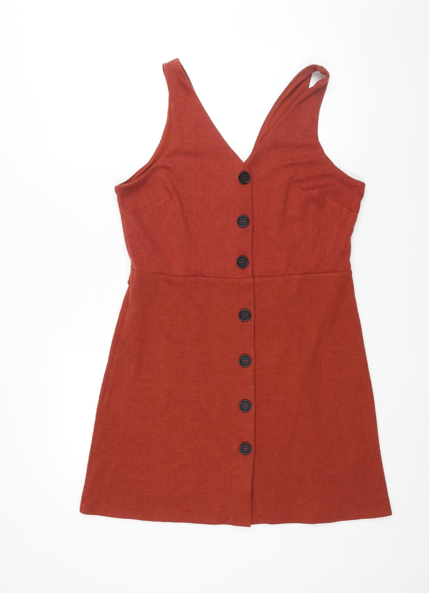 New Look Womens Brown Polyester Shift Size 14 V-Neck Button