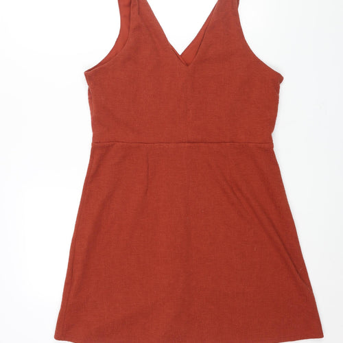 New Look Womens Brown Polyester Shift Size 14 V-Neck Button