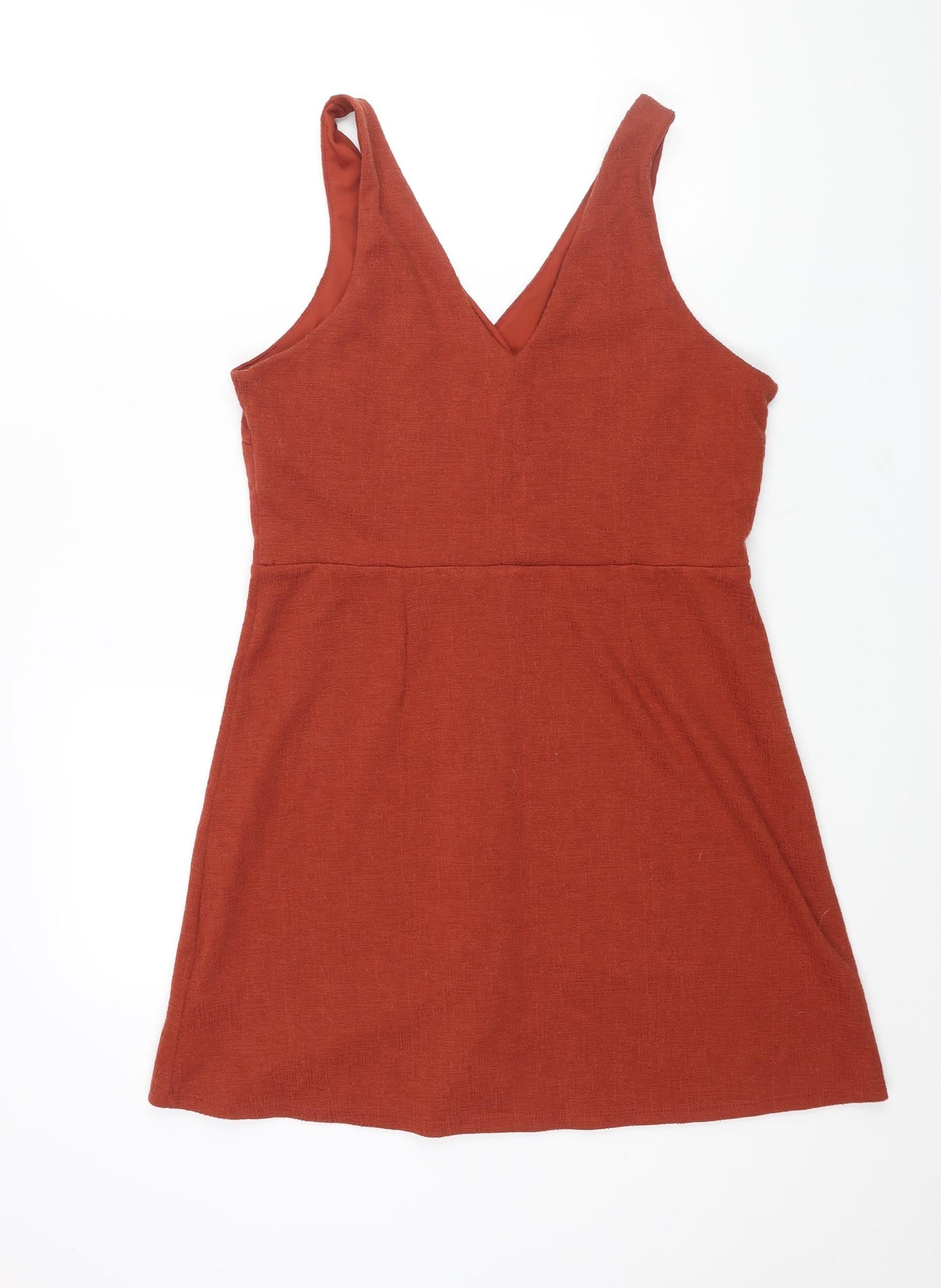 New Look Womens Brown Polyester Shift Size 14 V-Neck Button