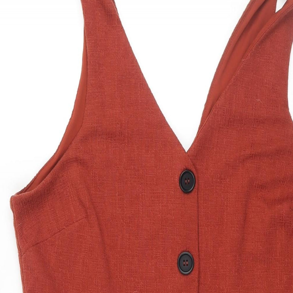 New Look Womens Brown Polyester Shift Size 14 V-Neck Button