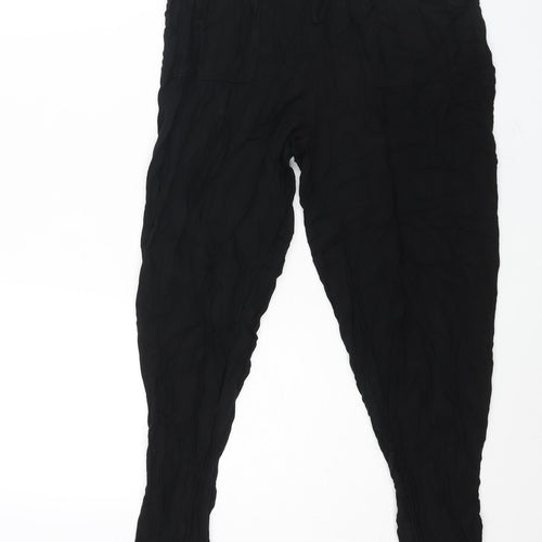 Divided by H&M Womens Black Viscose Trousers Size 12 L26 in Regular Drawstring