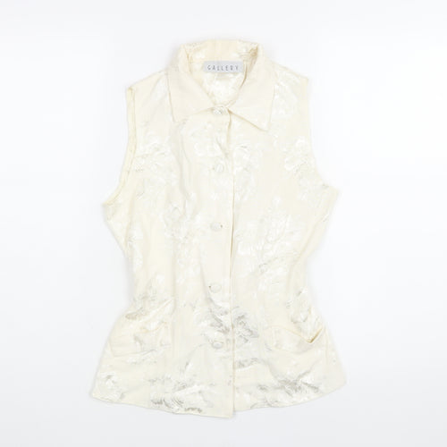 Gallery Womens Ivory Floral Cotton Camisole Blouse Size 8 Collared - Back Buckle Detail