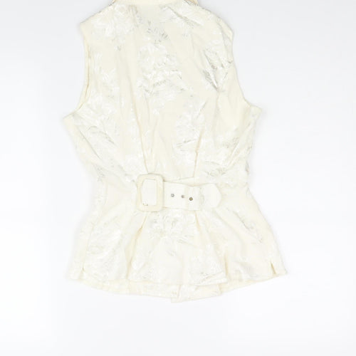 Gallery Womens Ivory Floral Cotton Camisole Blouse Size 8 Collared - Back Buckle Detail