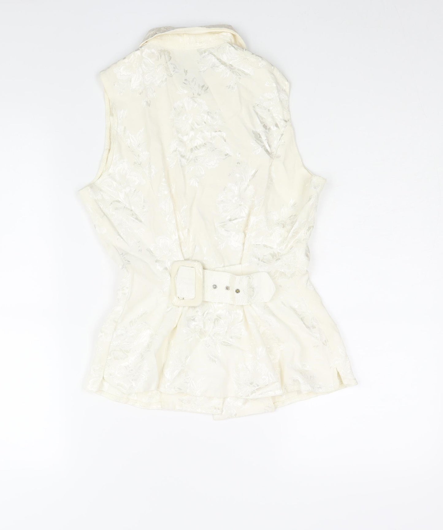 Gallery Womens Ivory Floral Cotton Camisole Blouse Size 8 Collared - Back Buckle Detail