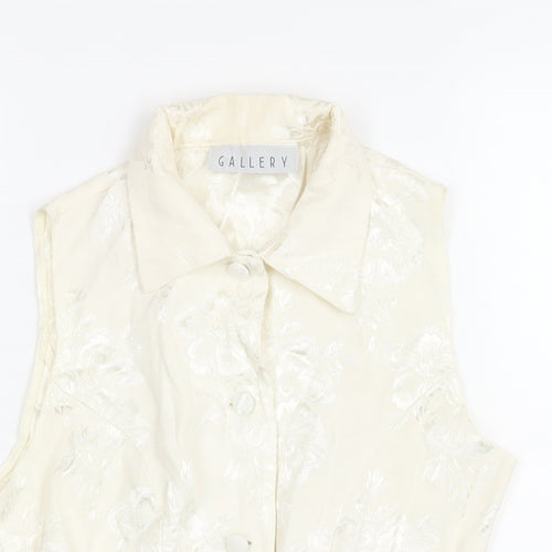 Gallery Womens Ivory Floral Cotton Camisole Blouse Size 8 Collared - Back Buckle Detail