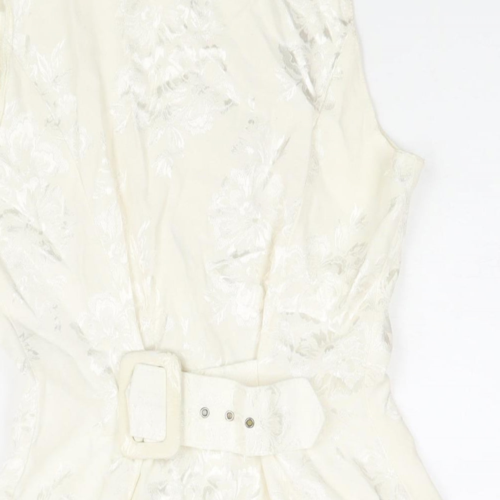 Gallery Womens Ivory Floral Cotton Camisole Blouse Size 8 Collared - Back Buckle Detail