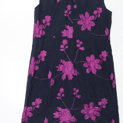 Laura Ashley Womens Blue Floral Polyester Shift Size 16 Round Neck Button - Embroidered