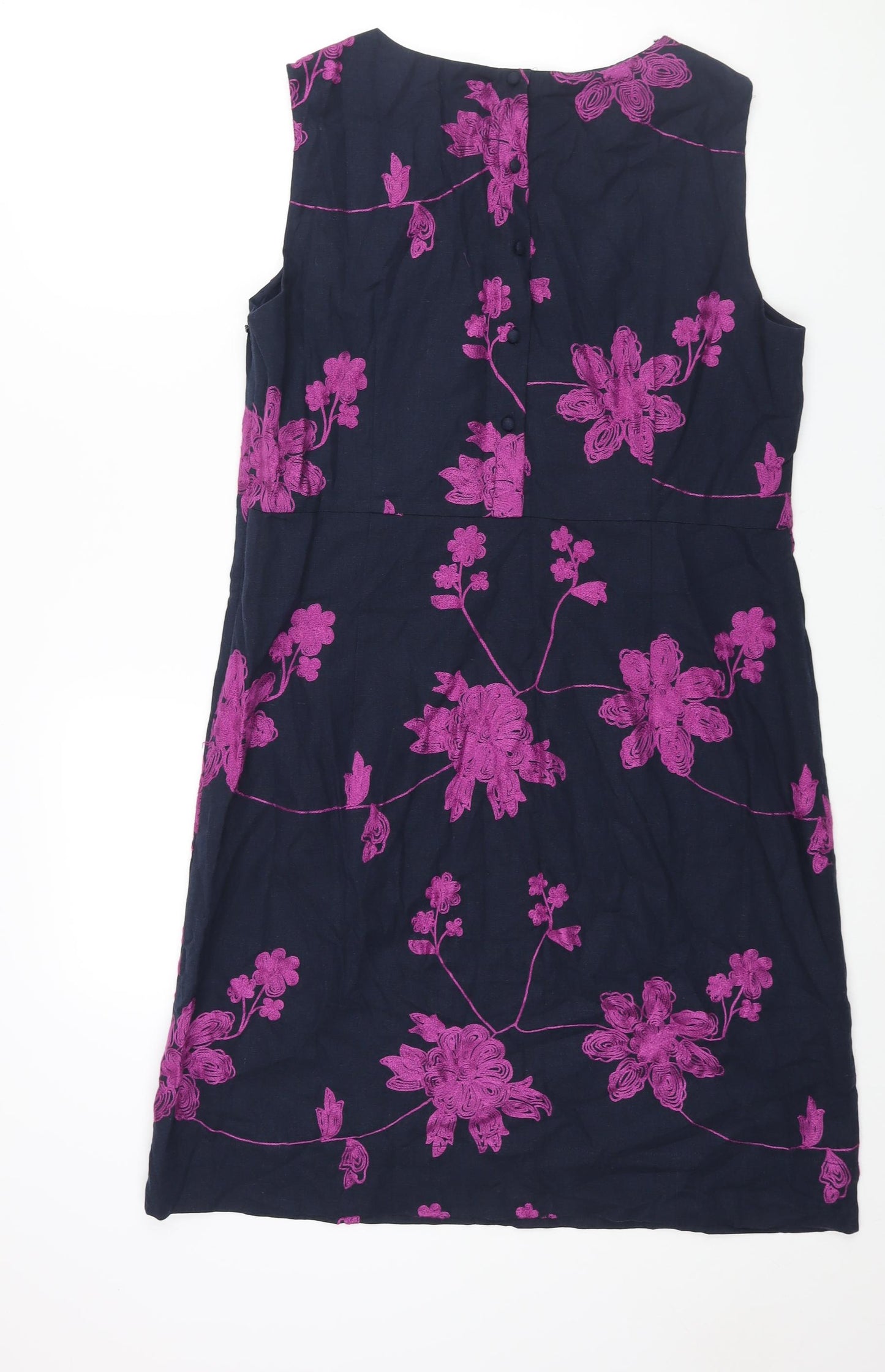 Laura Ashley Womens Blue Floral Polyester Shift Size 16 Round Neck Button - Embroidered