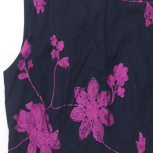 Laura Ashley Womens Blue Floral Polyester Shift Size 16 Round Neck Button - Embroidered
