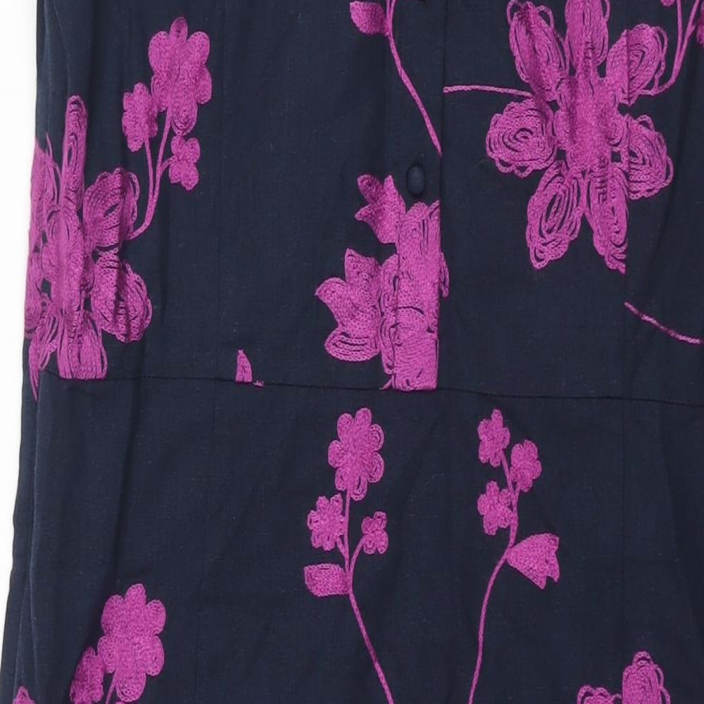 Laura Ashley Womens Blue Floral Polyester Shift Size 16 Round Neck Button - Embroidered