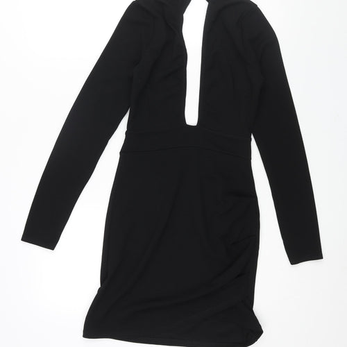 PRETTYLITTLETHING Womens Black Polyester Mini Size 8 V-Neck Button - Backless