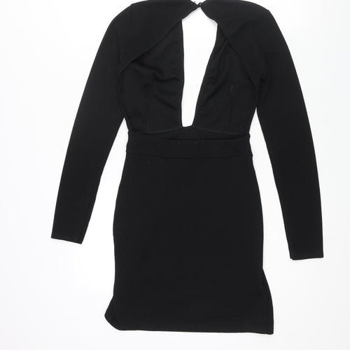 PRETTYLITTLETHING Womens Black Polyester Mini Size 8 V-Neck Button - Backless