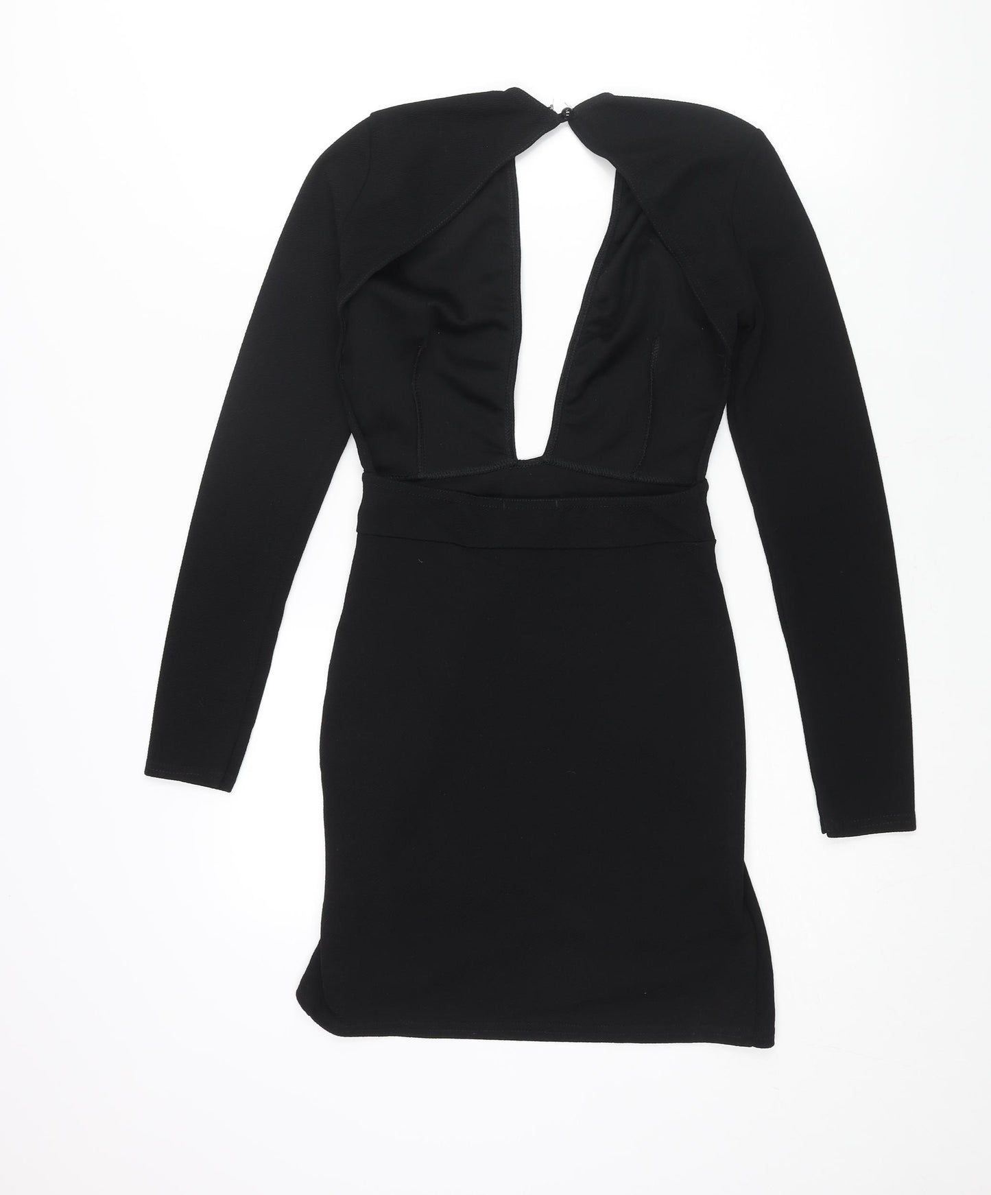 PRETTYLITTLETHING Womens Black Polyester Mini Size 8 V-Neck Button - Backless