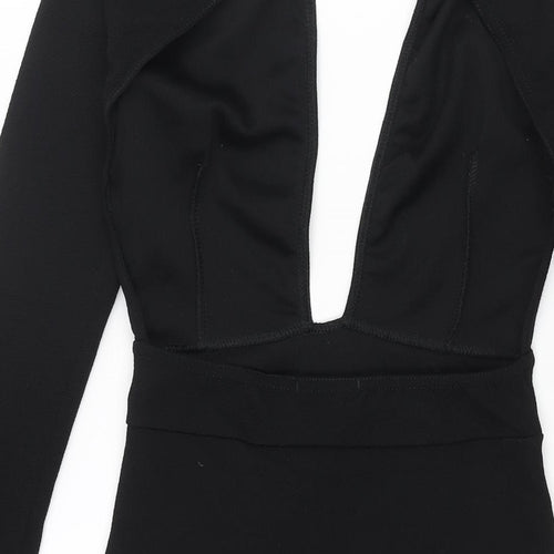PRETTYLITTLETHING Womens Black Polyester Mini Size 8 V-Neck Button - Backless