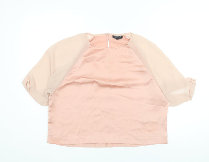 Topshop Womens Pink Polyester Basic Blouse Size 10 Round Neck