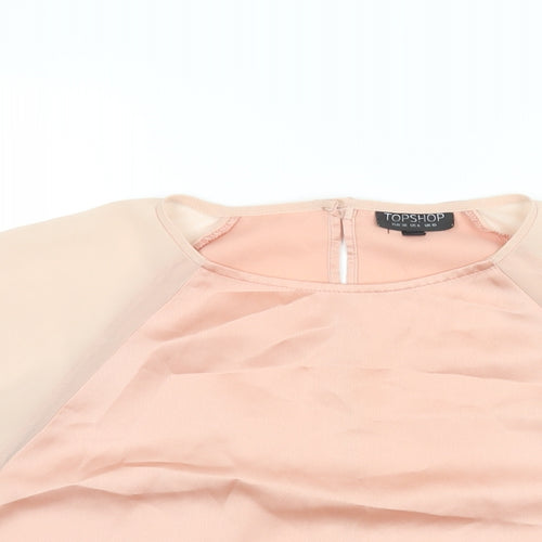 Topshop Womens Pink Polyester Basic Blouse Size 10 Round Neck