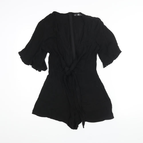 Missguided Womens Black Polyester Playsuit One-Piece Size 6 Zip - Tie Detail