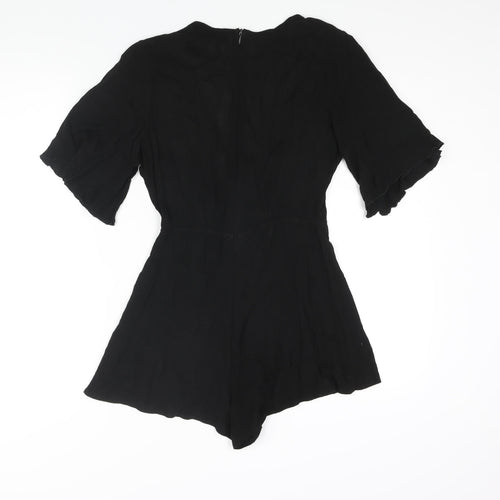 Missguided Womens Black Polyester Playsuit One-Piece Size 6 Zip - Tie Detail