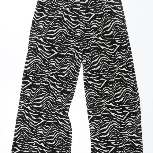 Zara Womens Black Geometric Polyester Trousers Size S L32 in Regular - Plisse