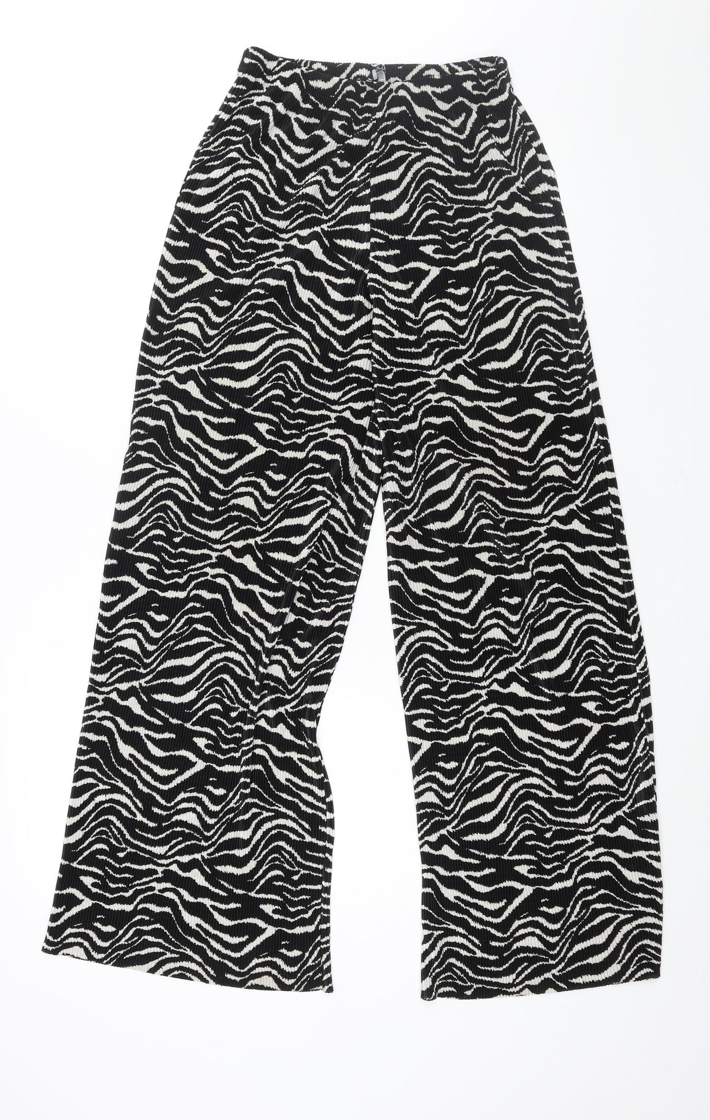 Zara Womens Black Geometric Polyester Trousers Size S L32 in Regular - Plisse