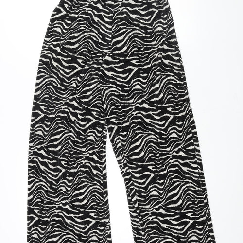 Zara Womens Black Geometric Polyester Trousers Size S L32 in Regular - Plisse