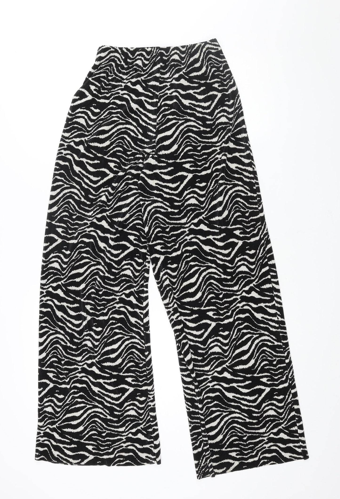 Zara Womens Black Geometric Polyester Trousers Size S L32 in Regular - Plisse