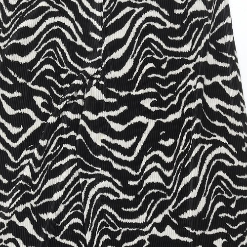 Zara Womens Black Geometric Polyester Trousers Size S L32 in Regular - Plisse