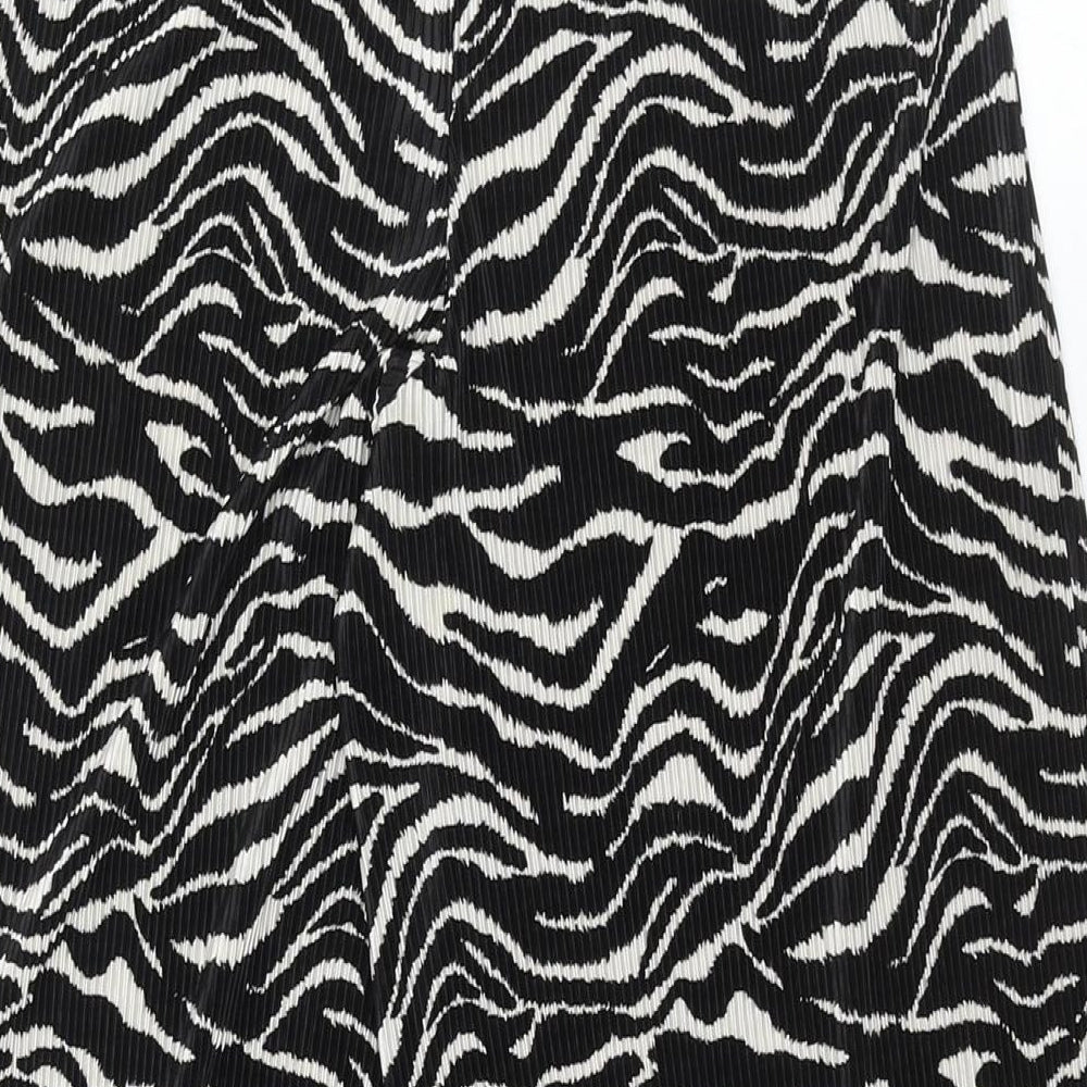 Zara Womens Black Geometric Polyester Trousers Size S L32 in Regular - Plisse
